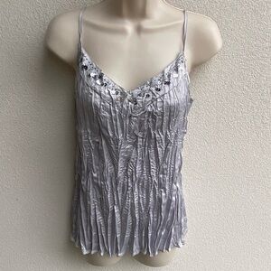Kenar gray/silvertone crinkle tank top w/ beads & sequins y2k fairy 2000